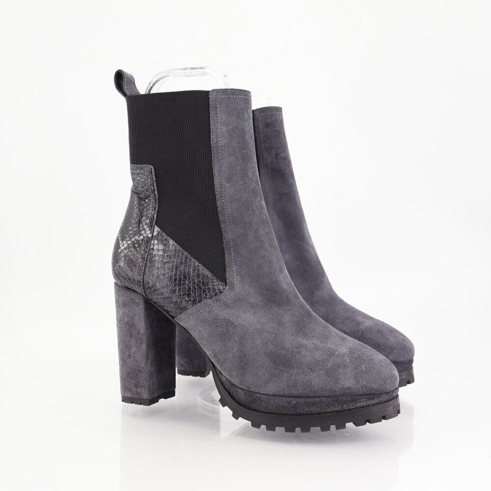 AllSaints Sahara Snakeskin Embossed Suede Bootie Size 9 Blue Suede High Heel